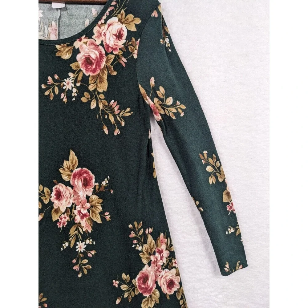 TMG Womens Pullover Long Sleeve Mini Dress‎ Black Floral L Made In USA